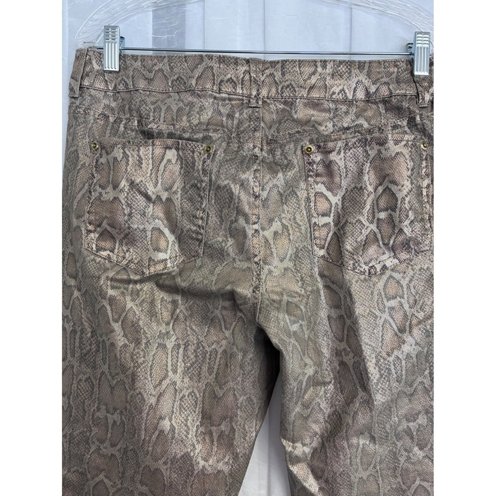 Chicos Platinum Denim Metallic Snakeskin Print Pants Bronze Tan Size 1.5 Regular - Picture 5 of 7